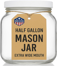 Half Gallon Mason Jar - Wide Mouth 1/2 Gallon Glass Jar with Lid - Airtight Glas