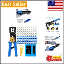 Professional RJ45 Crimping Tool Set with 50 Pass-Through Connectors and Tester