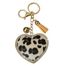 Leopard Print Heart Rhinestone Keychain for , Bling Animal Print Bag Charm, P...