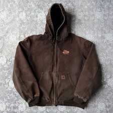 Vintage Carhartt J25 DKB DEKALB Hooded Jacket Brown Canvas Mens XL