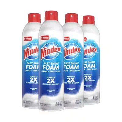 4 pack Windex Fast Shine Foam Glass Cleaner No-Drip Aerosol Cleaning Spray 19 oz