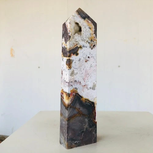 540g Natural Mexican Crazy Lace Agate Quartz Crystal Obelisk Wand Healing AK345