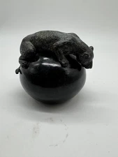 Maitland Smith Bronze Big Cat Panther or Lioness Statue Figure on Ball