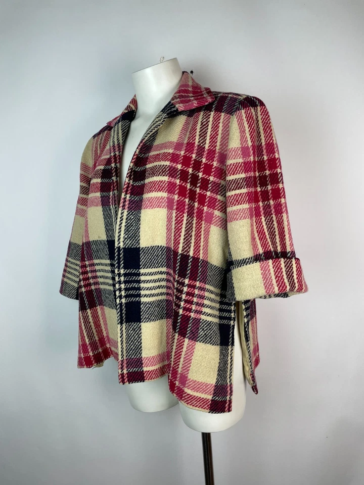 Chaqueta de mujer vintage años 50 a cuadros negra roja frente abierto aberturas laterales M/L 38" busto Foto 4 de 4