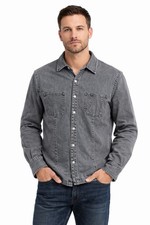 Vintage Ralph Lauren Faded Black Denim Snap Front Shirt Jacket Made in USA L