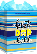 Fathers Day Gift Bag for Dad with Tissue Paper and Handles-13"x10.4"x5.9" Large