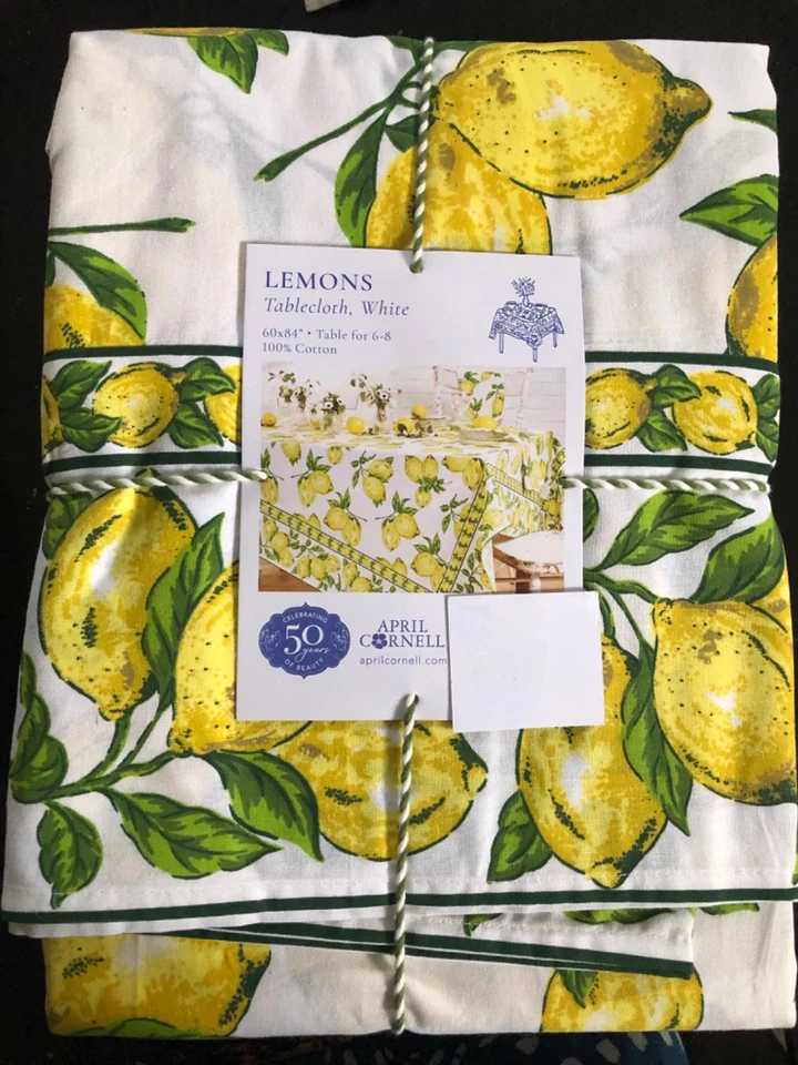 April Cornell ZITRONEN 60 x 84" Baumwolle Tischdecke -- Neu mit Etikett