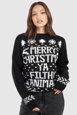 Women's Boohoo Black Christmas Jumper Size M/L UK