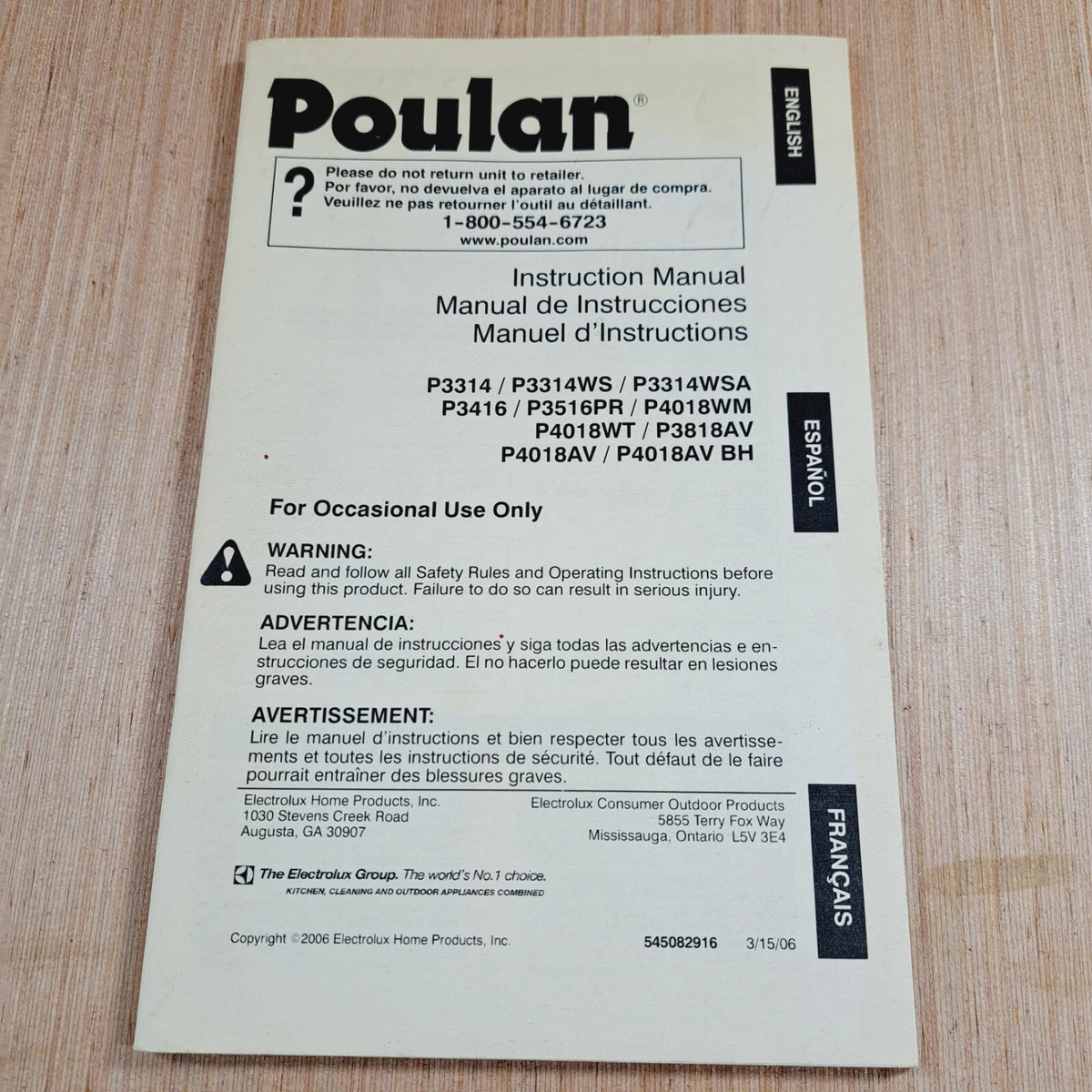 Poulan sale p3314 manual