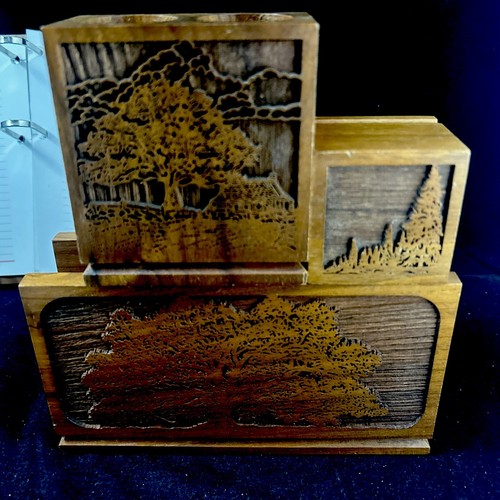 Six (6) Piece Vintage Trees Lasercraft Wood Engraved Desk Set American Walnut - Picture 23 of 24