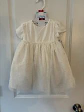 Girls Carters Short Sleeve Off White Sparkly Dress 18 Months 