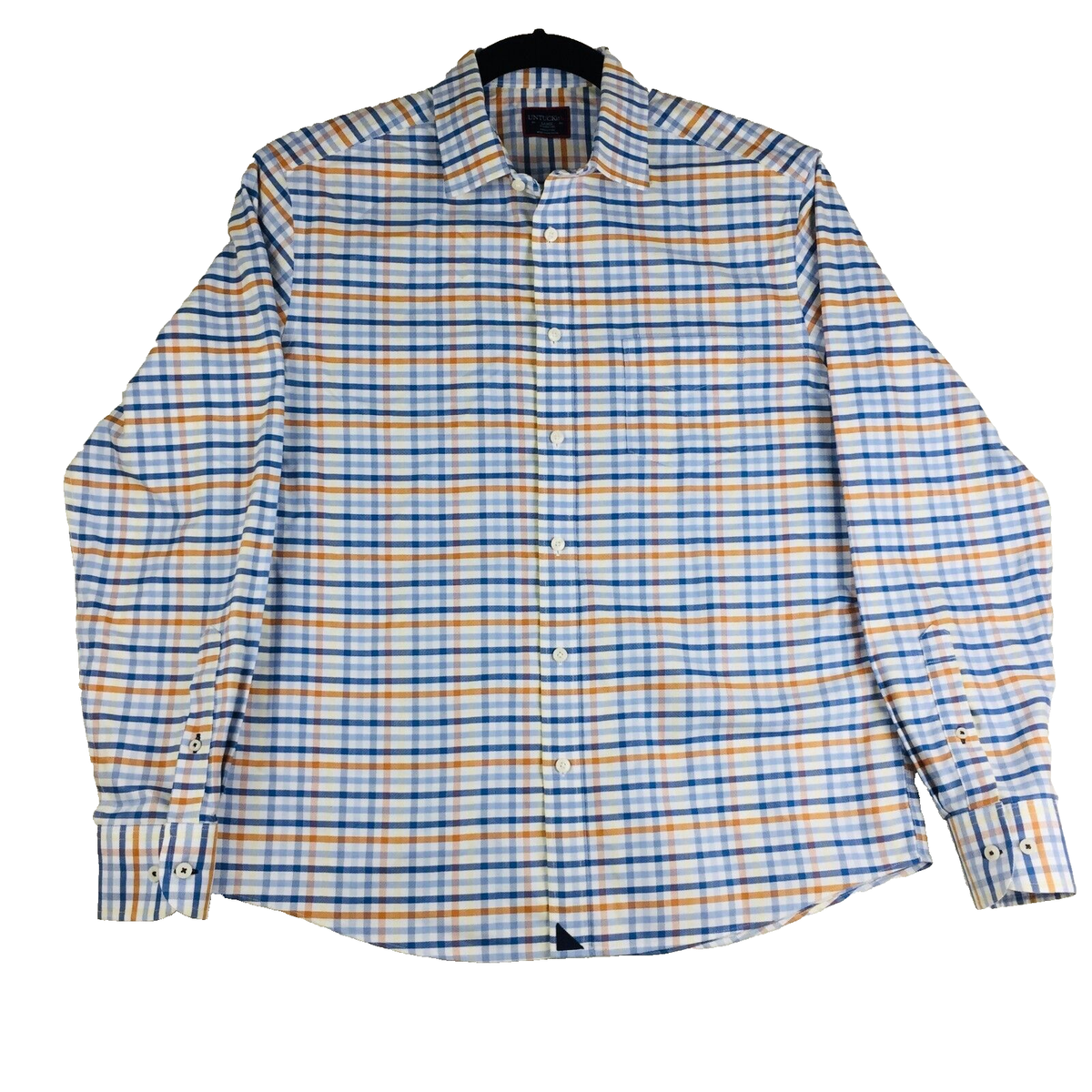 UNTUCKit Bronner Men Blue White Orange Plaid Long Sleeve Buttoned