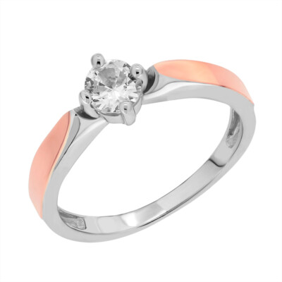  Damenring Silberring Ring mit Zirkonia aus 925er Silber mit Rotgoldeinlage 375