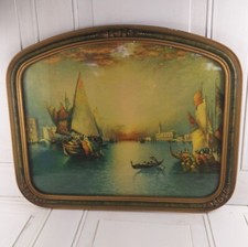 Vintage Framed Richard Dey De Ribcowsky Print, Traders in Harbor of Venice Vintage Framed Richard Dey De Ribcowsky Print, Traders in Harbor of Venice