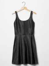 New GAP Women Chambray Black Ballet Fit & Flare Denim Tank Sleeveless Dress Sz 4