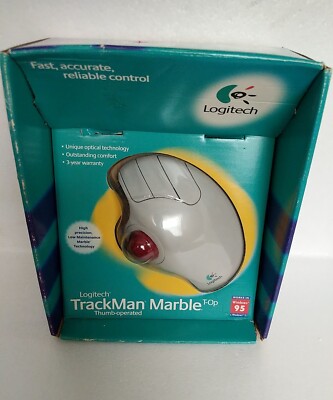 Vtg Logitech Trackman Marble Mouse Windows 95 Thumb Operated 3 Buttons 