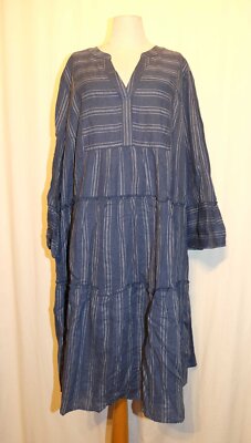 Tom Tailor plus flared flounce dress 55% linen dark blue striped New