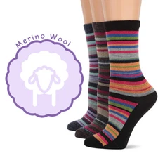 Wise Blend Womens Stripe Pattern Colorful Merino Wool Crew Boot Socks 3 Pair