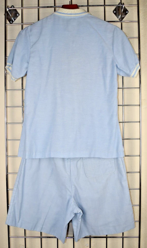 Lacoste Top Shorts Set VTG 60s Powder Blue Ivory Trim White Crocodiles Sz S/M - Image 2 of 4