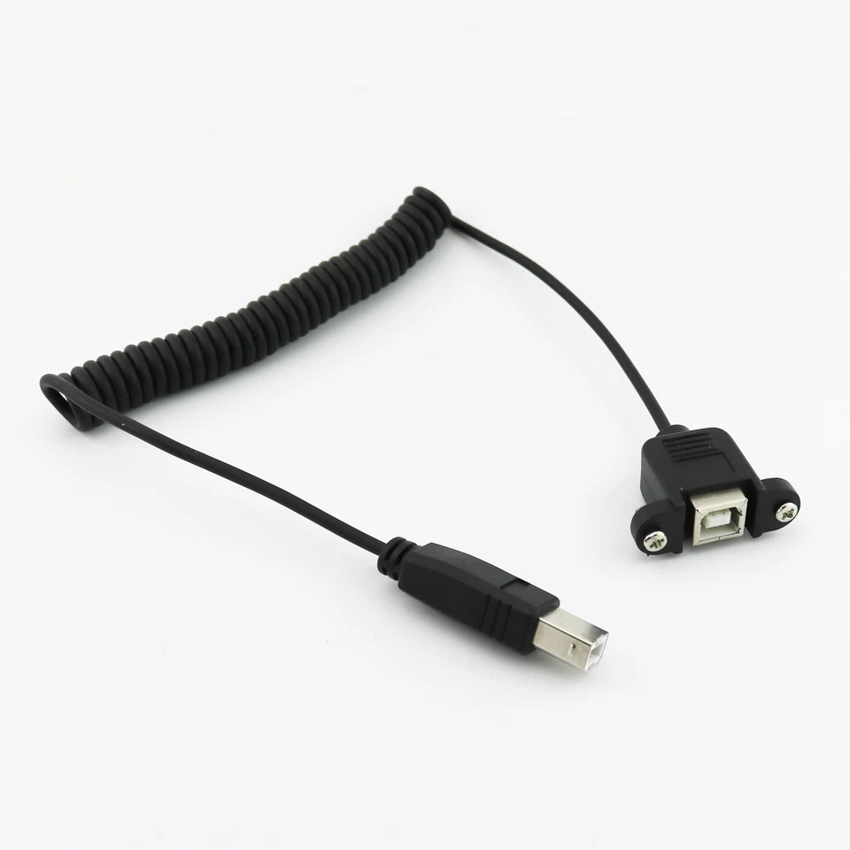 10x USB 2.0 B Female Panel Mount To Male Extension Coiled Spiral Cable 5ft/150cm - Image 3 of 4