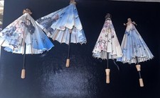 Lot Of 4 Vintage Chinese Asian Oriental Paper Umbrellas Different Designs Read 