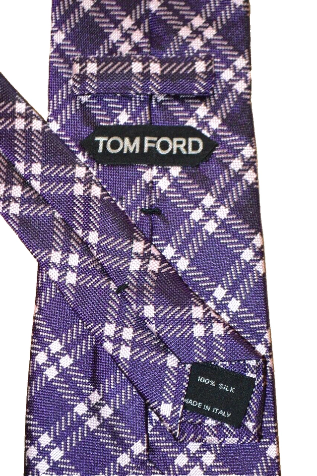 $250 Novo sem etiquetas Tom Ford roxo overcheck masculino 3,9" tecido de seda pescoço gravata Itália - Imagem 3 de 4