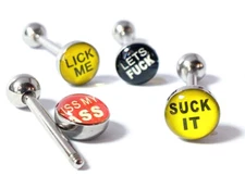 4pc Value Pack Epoxy Dome Bad Word Tongue Rings 14g Tounge Body Jewelry