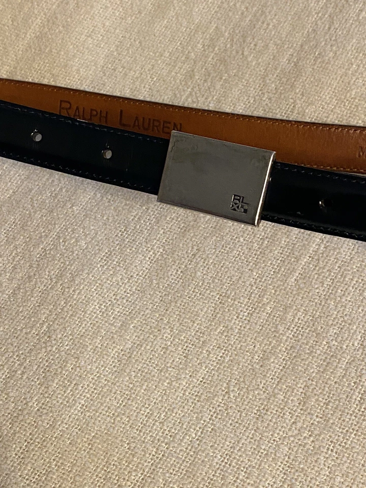 Ralph Lauren RLX Sterling Silver 925 Buckle on Women’s Sz L Belt Black .75" Wide - Image 2 of 4