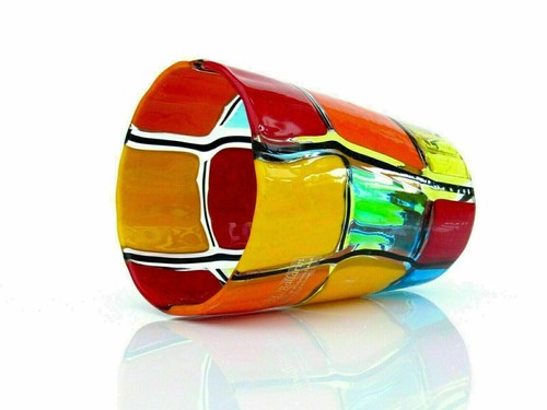 Signed! Ballarin Murano Art Glass Pezzato Patchwork Freeform Vase w Certificate - Picture 10 of 11