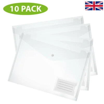 PLATINUMONLINE-UK 10 CLEAR A4 POPPER WALLETS PLASTIC DOCUMENT FOLDERS ENVELOPE STUD ID HOLDER FILE