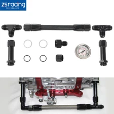 For Holley Carburetor 4150 Pressure Gauge AN8 Braided Dual Feed Carb Fuel Line