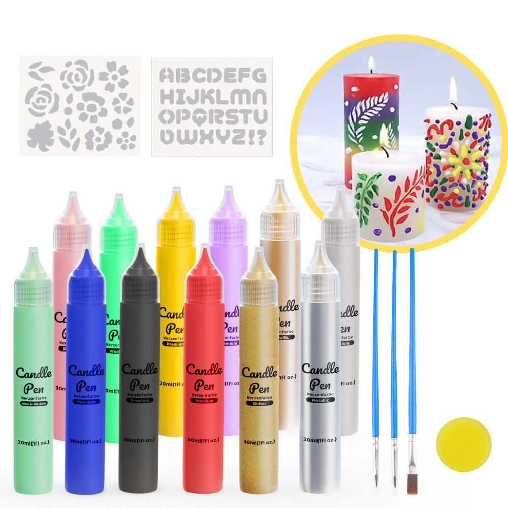 12 Stück Wachsstifte Für Kerzen, Candle Pen, Kerzen Bemalen Set, Taufkerze Selbe