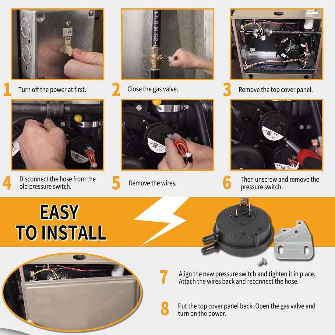 For Nordyne, Intertherm, Miller, Gibson Gas Furnace Air Pressure Switch 632444