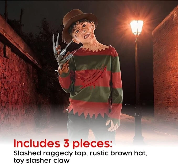 Kids Freddy Krueger Costume Boys Nightmare on Elm Street Killer Halloween Horror - Image 2 of 4