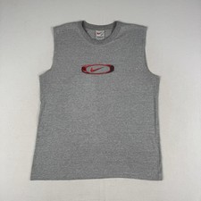 Nike Tn Center Swoosh Tank Top Logo T-shirt Grey Cotton 90s Mens Medium