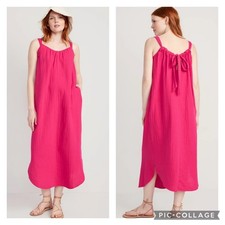 Old Navy Pink Shirred Cotton Maxi Dress Gauzy Cotton Size Large Tall