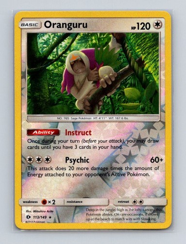 Oranguru 113 2017 Pokemon Sun & Moon Base Mitsuhiro Arita Reverse Holo Card LP