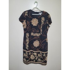 Patricia Jones Womens Black Floral Print Short Sleeve Sheath Dress Size 10