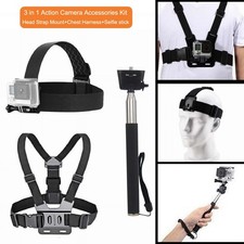3 in 1 Action Camera Accessories Kit-Head Strap Mount Chest Harness Selfie stick