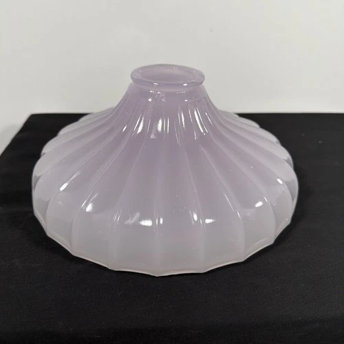 Vintage 9”  Milk Glass Lamp Shade Purple Tint Ribbed light scallop 2 1/4” Fitter