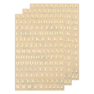 3 Bögen 3mm Mini-Buchstabenaufkleber,Großbuchstaben A-Z Aufkleber,Gold
