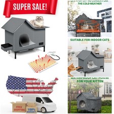 Heated Cat House for outside Winter, Extra Large Size Insulated Weatherproof Out