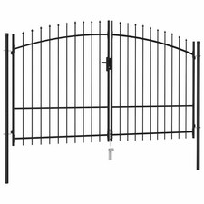 Fence Gate Double Door with Spike Top Steel Black Barrier Multi Sizes vidaXL