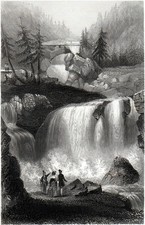 FALLS OF TRYBERGER 1850 Albert Henry Payne - Bibby ANTIQUE ENGRAVING