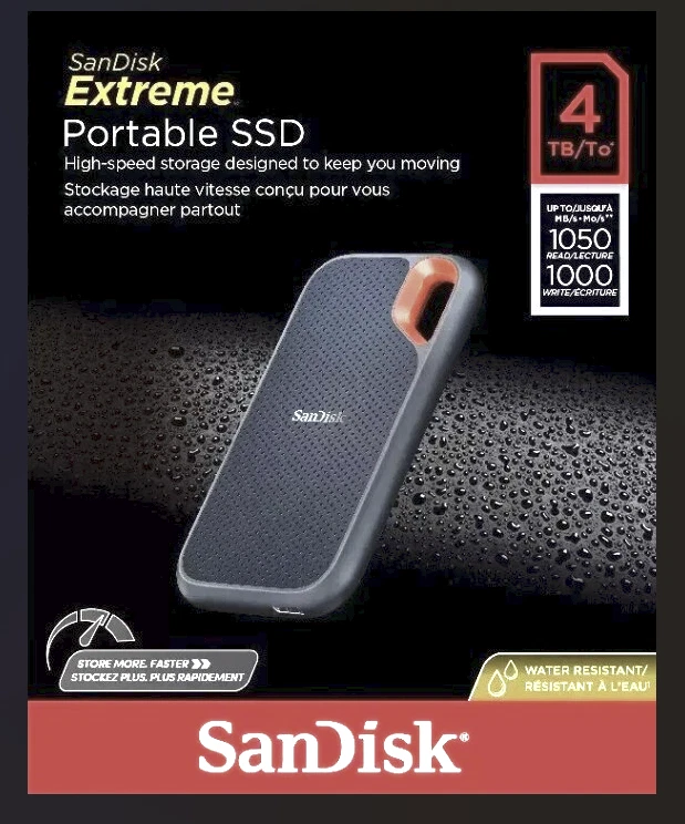 SANDISK Extreme® Portable Festplatte, 4 TB SSD, extern, Grau/Orange NEU & OVP