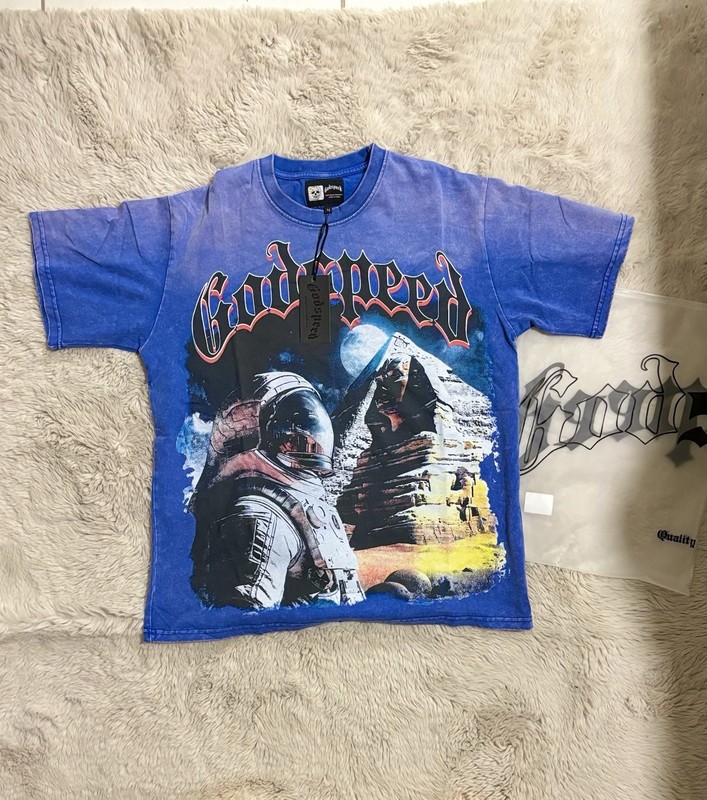 Godspeed Blue Graphic Print Crew Neck Short Sleeve T-Shirt Men's Size M