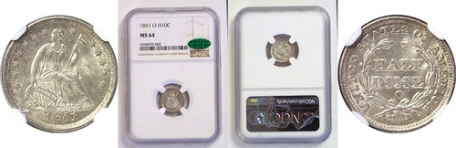 1851-O H10C Seated Liberty Half Dime - NGC MS-64 CAC