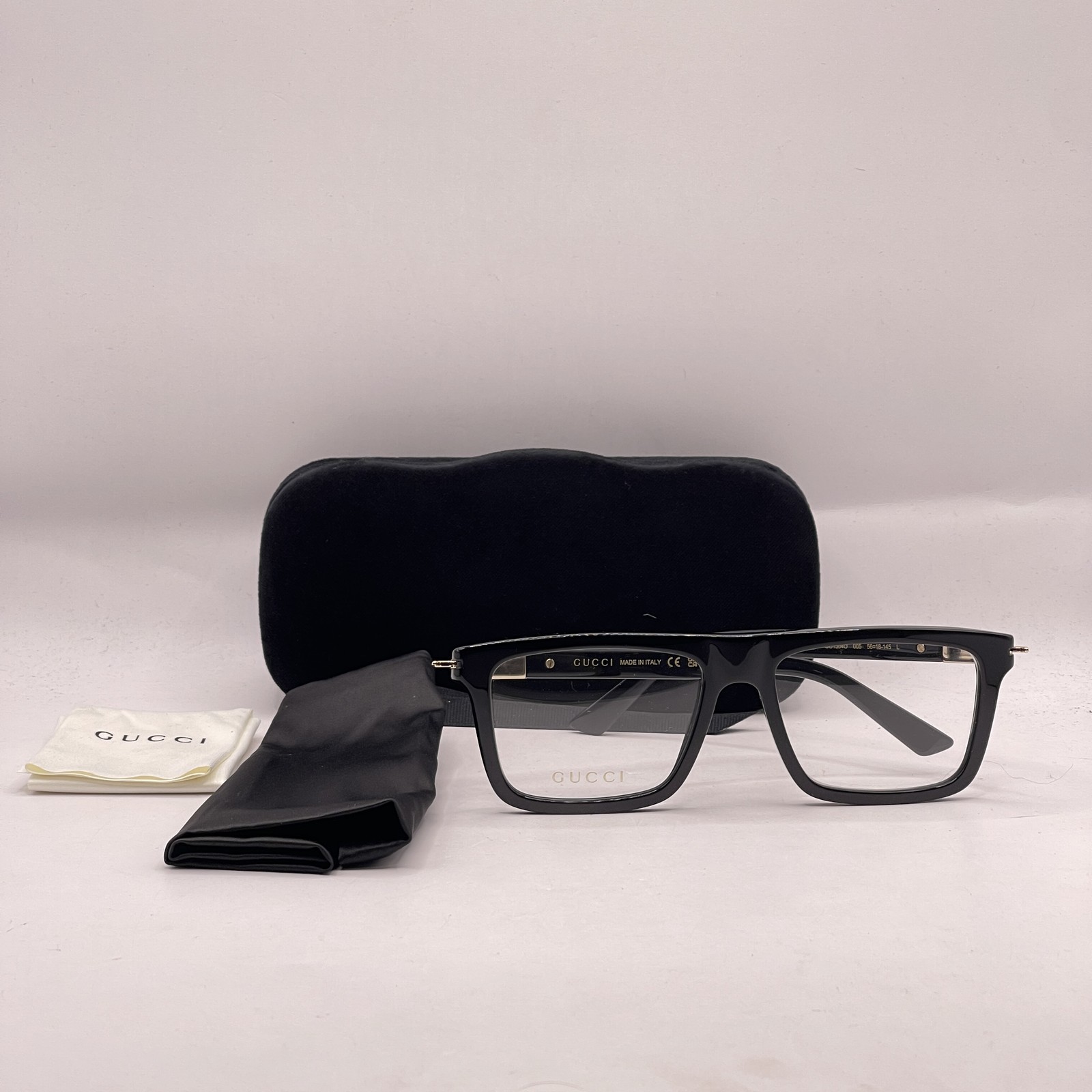 Gucci Mens Large Square Full Rim Eyeglasses GG1504O Black Pre-Owned