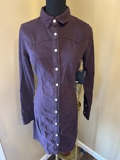Lee Purple Collared Button Long Sleeve Short Shirt Dress Women's XS