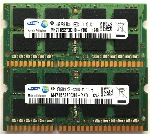Samsung 8GB (2X4GB) 2Rx8 PC3L-12800S DDR3L 1600MHz Laptop RAM M471B5273CH0-YK0